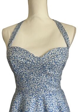 Showpo Blue Floral Halter Skater Dress Fit and Flare Mini Dainty Romantic US 4